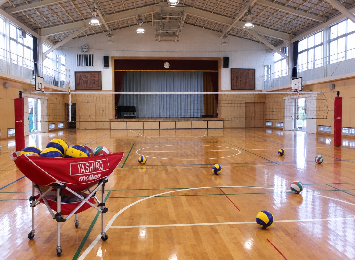 Private volleyball session in a real Japanese school gymnasium